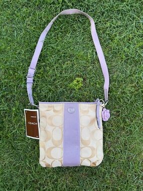 Coach Beige Canvas Crossbody with Lilac Leather Trim